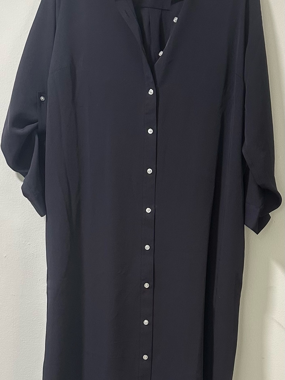 Lands' End Navy Long-Sleeve Button-Front Shirt Dress